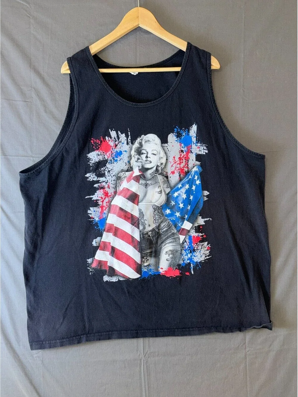 3XL Sleeveless Tank Top Patriotic Pin‑Up American Flag Graphic Front & back USA